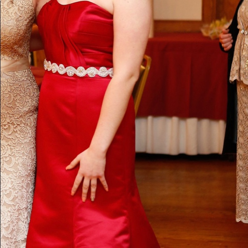 BARI JAY Evening Mermaid Gown. Custom Swarovski Belt Sewn in. Size US 10.